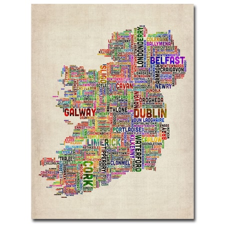 Trademark Fine Art Michael Tompsett 'Ireland City Text Map II' Canvas Art, 18x24 MT0143-C1824GG